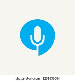 Voice recognition icon. Speech bubble, and microphone.