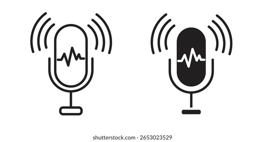 Voice recognition icon symbol set in black. line and flat icons