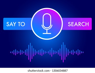 Voice recognition icon vector. Flat sound assistant concept with microphone icon and sound wave, isolated on the dark gradient background. Editable EPS file. Vector illustration.