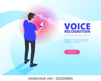 Voice recognition. Intelligent voice personal assistant recognition soundwaves technology concept. Vector flat illustration