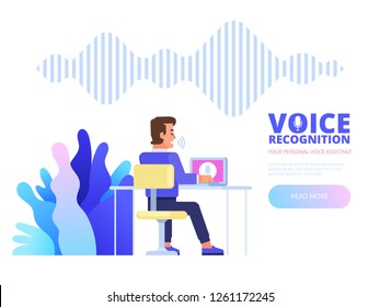 Voice recognition. Intelligent voice personal assistant recognition soundwaves technology concept. Vector flat illustration