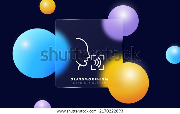 Voice recognition line icon. Identification ,\
biometrics, authentication, speech ID, noise, protection.\
Verification concept. Glassmorphism style. Vector line icon for\
Business and Advertising