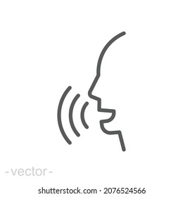 Icono de línea de reconocimiento de voz. Estilo de contorno simple. Control de voz, habla, habla, cara, cabeza, respuesta, hombre, control, escucha, concepto de comunicación. Ilustración vectorial aislada. EPS de trazo editable 14