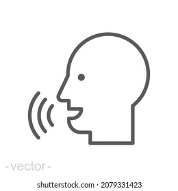 Voice recognition line icon. Simple outline style. Voice control, speak, talk, face, head, answer, man, control, listen, communication concept. Vector illustration isolated. Editable stroke EPS 13