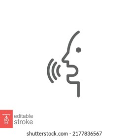 Voice recognition line icon. Simple outline style. Voice control, speak, talk, face, head, answer, man, control, listen, communication concept. Vector illustration isolated. Editable stroke EPS 12