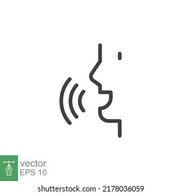 Voice recognition line icon. Simple outline style. Voice control, speak, talk, face, head, answer, logo, man, control, listen, communication, tech concept. Vector illustration isolated. EPS 11