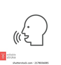 Voice recognition line icon. Simple outline style. Voice control, speak, talk, face, head, answer, man, control, listen, communication concept. Vector illustration isolated. Editable stroke EPS 13
