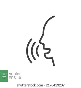 Voice recognition line icon. Simple outline style. Voice control, speak, talk, face, head, answer, logo, man, control, listen, communication, tech concept. Vector illustration isolated. EPS 14