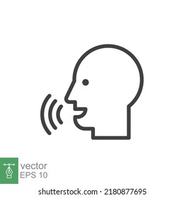Voice recognition line icon. Simple outline style. Voice control, speak, talk, face, head, answer, logo, man, control, listen, communication, tech concept. Vector illustration isolated. EPS 10