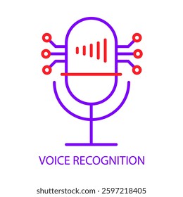 Voice Recognition – Microphone with Circuits Representing AI-based Speech Processing with Editable Stroke