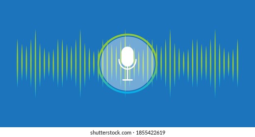 Voice recognition. Microphone for recording with sound wave. Voice icon, record. Digital communication. Stock image.