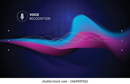 Voice recognition. Personal assistant. Smart music sound waves or voice recognition technology. Concept with microphone ai icon. Home smart system vector background.