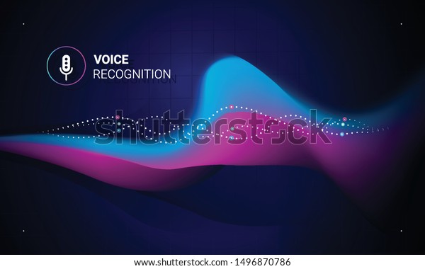 Voice recognition. Personal assistant.\
Smart music sound waves or voice recognition technology. Concept\
with microphone ai icon. Futuristic vector\
background.