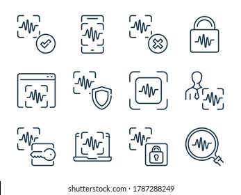 Voice Recognition Related Vector Line Icon Set. Voice Assistant Outline Icons. Voice Authentication Icon Collection.