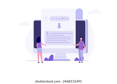 Reconocimiento de voz, escaneo de voz, concepto de voz a texto.Ilustración vectorial