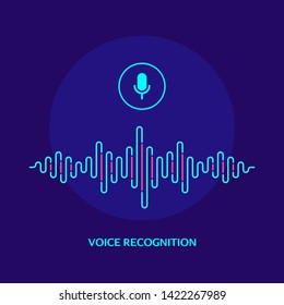 Voice recognition system concept banner. Sound wave image with microphone icon. Flat style illustration.