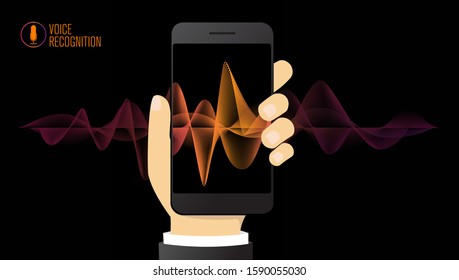 voice recognition system concept banner. Smartphone with sound wave, vector illustration