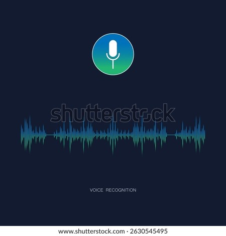 Voice Recognition Technology. Speech recognition with microphone icon and sound wave. Smart Media Application Template. Vector Audio Recording Illustration