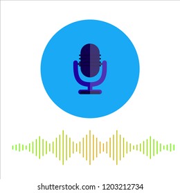 Voice recognition Vector illustration A sound symbol Microphone icon in blue round background with sound wave on white background Transmission sound with intelligent technologies