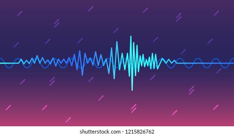Voice recognition Vector illustration A sound symbol Neon sound waves on abstract two-tone background