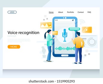 Voice recognition vector website template, web page and landing page design for website and mobile site development. Speaker recognition software.