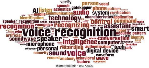 Voice recognition word cloud concept. Collage made of words about voice recognition. Vector illustration 