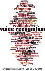 Voice recognition word cloud concept. Collage made of words about voice recognition. Vector illustration 