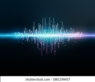 VOICE RECOGNITION.Sound waves oscillating glow light, Abstract technology background - Vector