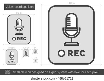 Voice record app vector line icon isolated on white background. Voice record app line icon for infographic, website or app. Scalable icon designed on a grid system.