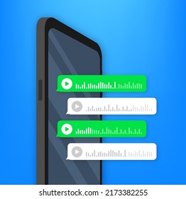 Voz, Grabar mensaje de audio, burbuja de voz. Pantalla de chat de Messenger. Ilustración de material vectorial.