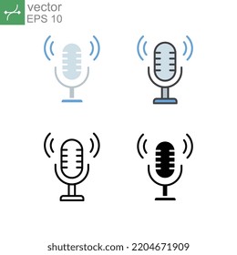 Grabación de voz. Micrófono retro, grabando audio en internet. Entretenimiento de podcasting. Transmisión de audio, radio digital en directo. Haz tu icono de Podcast. Diseño de la ilustración del vector en el fondo blanco EPS10