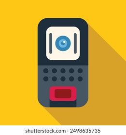 Voice recorder device recording an audio message on yellow background