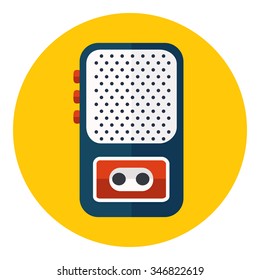 Voice recorder icon. Compact audio recorder. Dictaphone icon. Journalist press conference equipment. Flat icon in circle isolated on white background. Vector icon