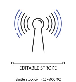 Voice recorder linear icon. Speech recognition. Microphone, stereo mic. Voice command, interactive technology. Thin line illustration. Contour symbol. Vector isolated outline drawing. Editable stroke