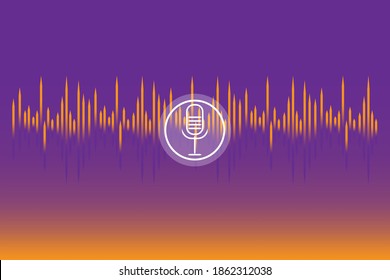 Voice recording in abstract style on light background. Vector sound wave. Microphone - recording studio symbol.