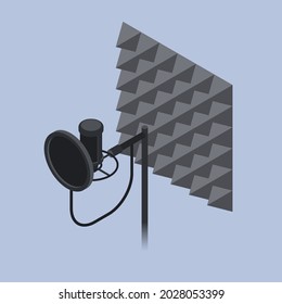 Sprachaufzeichnungsgerät isometrische Vektorgrafik. Professionelles Mikrofon und Studioschaumkautschuk für Gesang-Multimedia-Aufnahmen. Radiosendung, Podcast, Live-Rundfunk-Unterhaltung