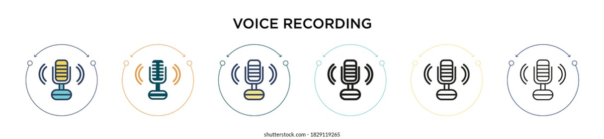 Voice recording icon in filled, thin line, outline and stroke style. Vector illustration of two colored and black voice recording vector icons designs can be used for mobile, ui, web