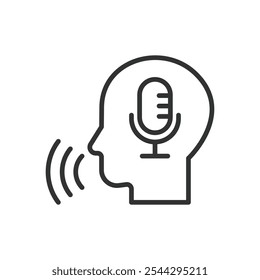 Grabación de voz, icono en diseño de línea. Voz, grabación, audio, micrófono, sonido, captura, habla sobre Vector de fondo blanco. Icono de trazo editable de grabación de voz