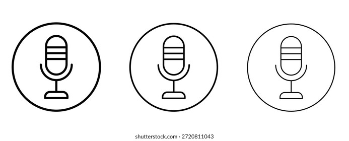 Símbolo delgado de la línea del icono de la grabación de voz en el fondo blanco, Ilustración vectorial editable del movimiento