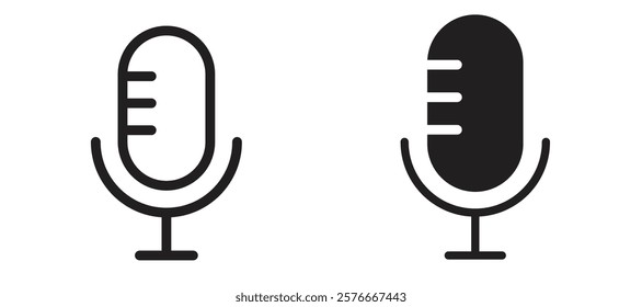 Voice recording icons in outline and stroke versions