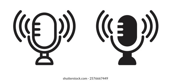 Voice recording icons in outline and stroke versions