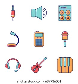 Voice recording icons set. Flat set of 9 voice recording vector icons for web isolated on white background