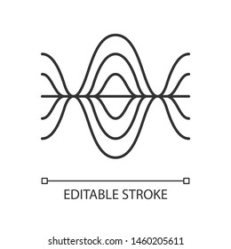 Voice recording linear icon. Thin line illustration. Vibration, noise level, frequency curves. Audio volume, frequency. Music player. Contour symbol. Vector isolated outline drawing. Editable stroke