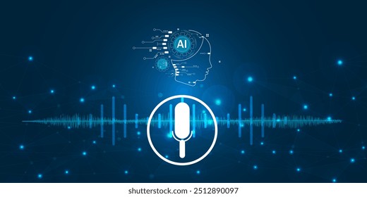 Grabación de voz o fondo de tecnología de reconocimiento de voz. App asistente personal para dar órdenes o enviar mensajes utilizando comandos de inteligencia artificial de IA.
