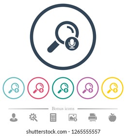 Voice search flat color icons in round outlines. 6 bonus icons included.