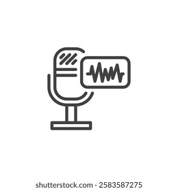Voice Search line icon. linear style sign for mobile concept and web design. A microphone with sound waves outline vector icon. Voice recognition symbol, logo illustration. Vector graphics