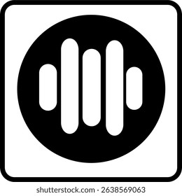 Voice search logo – sound waves icon in black circle with square frame.
