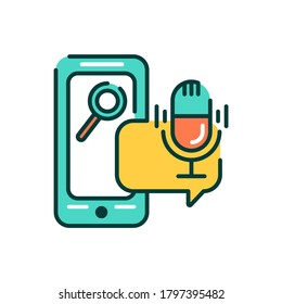 Aplicación móvil Voice Search en un icono de línea de color para smartphone. Pictograma para página web, aplicación móvil, promoción. elemento de diseño de interfaz gráfica de usuario (GUI) de UI UX. Trazo editable