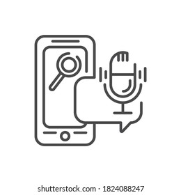 Aplicación móvil Voice Search en el icono de la línea negra del smartphone. Pictograma para página web, aplicación móvil, promoción. elemento de diseño de interfaz gráfica de usuario (GUI) de UI UX. Trazo editable