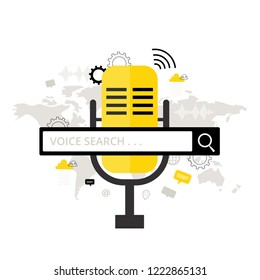 Voice Search.  Modern Flat Design Concept With Microphone. Technology. Your Personal Voice Assistant. Illustration For Web  Design.